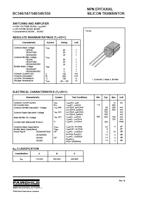 BC549/BC550 Transistor Data Sheet Of Philips PDF, 56% OFF